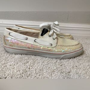Sperry Sequin Topsiders Ribbon Tie size 8